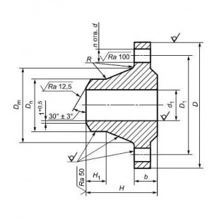 Фланец стальной приварной встык (воротниковый) Ду 100 Ру 10, ст. 08Х18Н10Т, исполнение 1, ГОСТ 12821-80